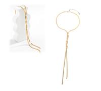 Long Twisted Snake Chain Necklace Y Lariat Necklace for Women Boho Statement Necklace Gold Twist Herringbone Necklaces Gifts(Twisted Herringbone-Gold)