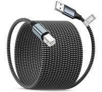 Long USB 2.0 Printer Cable 5M/16FT, Shielded Type A to Type B Braided Lead, Durable High Speed, Compatible with Epson, HP, Canon, Envy, Lexmark, Dell, Brother, Samsung, for Printer, Scanner, Fax, PC