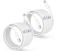 Long USB C to USB C Cable 15FT for iPhone 16 15 Pro Max,60W Fast Charging Type C to Type C Charger Cord for iPhone 16 15/16 15 Plus/16 15 Pro, iPad Pro/Mini/Air,MacBook,Galaxy S25 Ultra S24-White