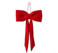 Long Velvet Bow Ornament for Christmas Tree and Window Display Made from Cloth Fabric in Red (20cm Red)