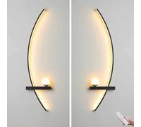 Long Wall Light Indoor Curved Decorative, LED Black Linear Lamp Dimmable with Remote Control Round Sconce 2 Flame Modern Art Deco Bedside 3000K-6000K Reading Lamp,L,80CM