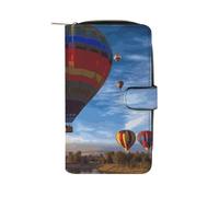 Long Wallet for Women Leather Wallet for Men Large Capacity Wristlet Wallets With 12 Card Holder Papillon in The Box Change Purse, hot air balloon, 19.7x11x3.5cm, Modern