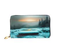 Long Wallet Leather Clutch Wallet The snow capped mountains at sunrise | Microfiber Leather, 12 Card Slots, Built-In Zipper Coin Pocket, Ideal For Travel And Daily Use