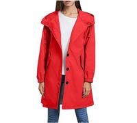 Long Waterproof Coat Women Plus Size Lightweight Raincoat Long Sleeve Rainproof Trench Coats With Hood Button Down Hooded Outwear Solid Casual Windbreak With Pocket Slim Windproof Jacket Red XXL