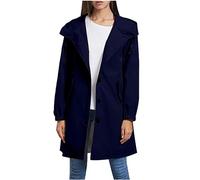 Long Waterproof Coat Women Plus Size Lightweight Raincoat Long Sleeve Rainproof Trench Coats With Hood Button Down Hooded Outwear Solid Casual Windbreak With Pocket Slim Windproof Jacket Dark Blue XL