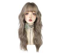 Long Wavy Flaxen Gold Wigs for Women Cute Lolita Wig Natural Looking Hair Replacement Wigs Synthetic Long Curly Hair Wig for Daily Party Use