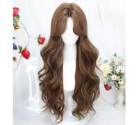 Long Wavy Hair Curly Wigs for Women Brown with Curtain Bangs for Daily Wear Cosplay Parties and Lolita Harajuku