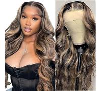 Long Wavy Ombre Brown Wigs for Women Natuaral Synthetic Hair Heat Resistant Wig for Daily Party Cosplay Use