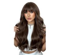 Long Wavy Orange Wigs With Bangs for Women Natural Synthetic Hair Heat Resistant for Daily Party Cosplay Wear-26 Inches(Dark Brown)