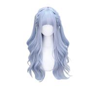 Long Wavy Sky Blue Wig for Women with Bangs Lolita Synthetic Curly Hair Wig Natural Looking Heat Resistant Wigs for Daily Use