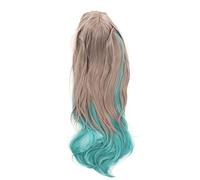 Long Wavy Synthetic Cosplay Wig Adjustable Heat Resistant Elegant Curly Hair With Bangs For Halloween Parties Christmas Daily Wear Gray Gradient Green