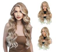Long wavy wig 28 inchesNatural look synthetic heat resistant fiber wigLace front wigSuitable for daily party use E,70CM