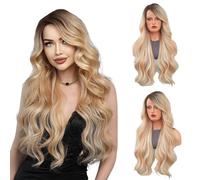 Long wavy wig 28 inchesNatural look synthetic heat resistant fiber wigLace front wigSuitable for daily party use A,70CM