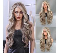 Long wavy wig 28 inchesNatural look synthetic heat resistant fiber wigLace front wigSuitable for daily party use F,70CM