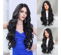 Long wavy wig 28 inchesNatural look synthetic heat resistant fiber wigLace front wigSuitable for daily party use B,70CM