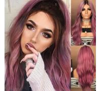 Long Wavy Wigs for Women,Mid Length Curly Hair,Large Wave Highlight Gradient,Realistic Synthetic Heat Resistant Hair,for Daily/Halloween/Party/Cosplay A,65cm (A 65cm)