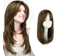 Long Wavy Wigs for Women With Bangs Straight Synthetic fiber Shoulder Length Hair Heat Resistant Charming Full Hair for Daily Use or Party 16 Inch/40 cm(Color:Color 6)
