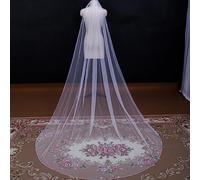 Long Wedding Veil Soft Tulle Veil with Soutache Cord Edging Soft Single Tier Bridal Veil with Pencil Edge Veils