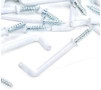Long White Dresser Hooks 50mm Plastic Coating Shouldered Dresser Hooks Cup Hook L Shape Cup Hangers L Screw Hooks for Hanging Party Celebration Light Strings 25 Pack.