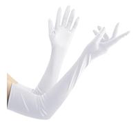 Long White Satin Gloves for Women - Stretchy Elbow Length Silk Wedding Gloves for Bridal, Opera, Prom and Formal Events