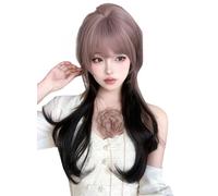Long Wig With Bangs Gray Pink Black Lolita Long Wavy Wig for Women Natural Looking Synthetic Wigs for Daily Party Use