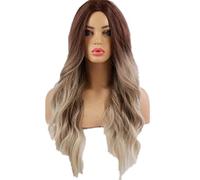 Long Wigs for Women,Mid Length Curly Hair,Brown Gradient Gold,Mechanized Fiber Hair Women's Headwear,for Christmas Gift Party Daily Use A,65cm