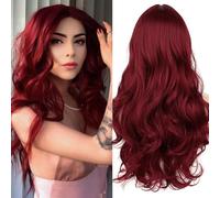 Long Wine Red Curly Wavy Wigs,Long Wine Red Lace Front Wig For Women,Cosplay Costume Party Synthetic Fiber Wig Cap