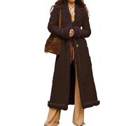 Long Winter Coats for Women Faux Suede Leather Shearing Jacket Fuzzy Sherpa Lined Trench Coat Business Casual Overcoat, Coffee, X-Large