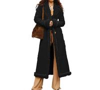 Long Winter Coats for Women Faux Suede Leather Shearing Jacket Fuzzy Sherpa Lined Trench Coat Business Casual Overcoat, Black, X-Large