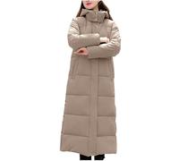Long Winter Coats for Women UK Plus Size Puffer Jackets Solid Color Down Coats Windproof Trench Coat Hooded Oversized Zip Overcoat Side Split Warm Parka Padded Coat Loose Fit Extra Ankle Length