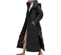Long Winter Coats for Women UK Plus Size Puffer Jackets Solid Color Down Coats Windproof Trench Coat Hooded Oversized Zip Overcoat Side Split Warm Parka Padded Coat Loose Fit Extra Ankle Length