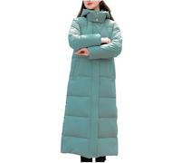 Long Winter Coats for Women UK Plus Size Puffer Jackets Solid Color Down Coats Windproof Trench Coat Hooded Oversized Zip Overcoat Side Split Warm Parka Padded Coat Loose Fit Extra Ankle Length
