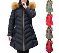 Long Winter Coats for Women UK Plus Size Windproof Black Puffer Jacket Women's Warm Winter down Jacket Parka Coat Thickened Bread Cloth Faux Solid Color Padded Outwear Waterproof Jackets with Hood