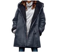 Long Winter Coats for Women UK Sale Clearance Plus Size Ladies Fleece Lined Jacket Horn Button Warm Padded Duffle Coats Hooded Overcoats Thickened Hoodies Outerwear with Pockets Size 8-22