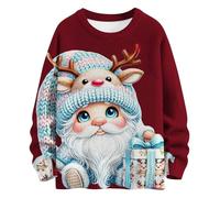 Long Women's Blouse Tee Shirt Women Casual Loose Women's Fashionable Casual Christmas Santa Printed Round Neck Top Hoodless Sweatshirt Seasalt Womens Clothing (Red, L)