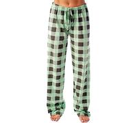 Long women's chequered pyjama bottoms: long cotton ladies: loungewear trousers, soft pyjama bottoms, chequered winter, warm sleepwear, comfortable fit, casual trousers, loungewear, nightwear, Green,