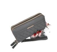 Long Women's Wallet Female Purses Tassel Coin Purse Card Holder Wallets Double Zipper Pu Leather Clutch Luxury Money Phone Bag(A-Gray)