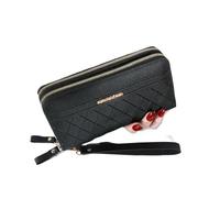 Long Women's Wallet Female Purses Tassel Coin Purse Card Holder Wallets Double Zipper Pu Leather Clutch Luxury Money Phone Bag(A-Black)