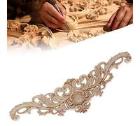 Long Wood Carved Appliques Onlays, Wood Appliques Onlays, 1-Pack Unpainted Decorative Corner Carving Decals Set for Wall Door Cabinet Mirror Closet Wardrobe Dresser Mantel Staircase DIY Project