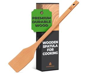 Long Wooden Spoon 17.5", Beech Crawfish Paddle & Flat Stir Cajun Spatula | Heavy-duty for large-batch mixing, brewing and rice; extended handle guards hands from steam; doubles as wall decor