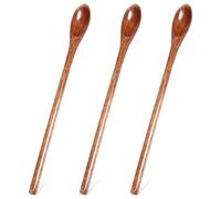 Long Wooden Spoons for Honey and Coffee, 3PCS 7.95inch Wooden Teaspoons with Long Handle for Stirring Jam Dessert, Brown Wood Mixing Spoons