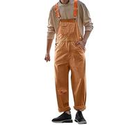 Long Work Dungarees for Men Dungarees Jogging Bottoms Stretch Casual Trousers Brown Outdoor Trousers Streetwear Training Trousers Loose Hip-Hop Trousers Wide Leg Trousers, brown, L