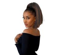 Long Yaki Straight Drawstring Ponytail for Black Women, Synthetic Thick Kinky Hairpieces Clip in Ponytails Extension for Daily Use Hair Extension for Daily Use(Brown Black,12inch)
