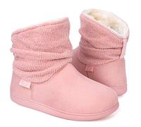 LongBay Ladies' Warm Chenille Knit Bootie Slippers Women's Comfy Suedette Fluffy Faux Fur Memory Foam Boots House Shoes(9-10 UK,Pink)