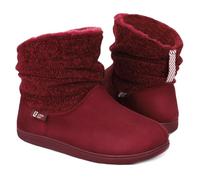 LongBay Ladies' Warm Chenille Knit Bootie Slippers Women's Comfy Suedette Fluffy Faux Fur Memory Foam Boots House Shoes(3-4 UK,Red)