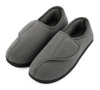 LongBay Men's Diabetic Wide Fit Slippers Comfy Warm Plush Fleece Memory Foam Arthritis Edema Swollen House Shoes Light Grey 10UK