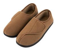 LongBay Men's Diabetic Wide Fit Slippers Comfy Warm Plush Fleece Memory Foam Arthritis Edema Swollen House Shoes Khaki 8UK