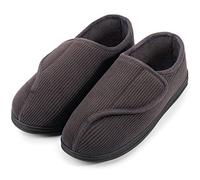 LongBay Men's Diabetic Wide Fit Slippers Comfy Warm Plush Fleece Memory Foam Arthritis Edema Swollen House Shoes Dark Grey 8UK