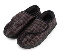 LongBay Men's Diabetic Wide Fit Slippers Comfy Warm Plush Fleece Memory Foam Arthritis Edema Swollen House Shoes Grey 9UK