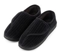 LongBay Men's Diabetic Wide Fit Slippers Comfy Warm Plush Fleece Memory Foam Arthritis Edema Swollen House Shoes Black 11UK